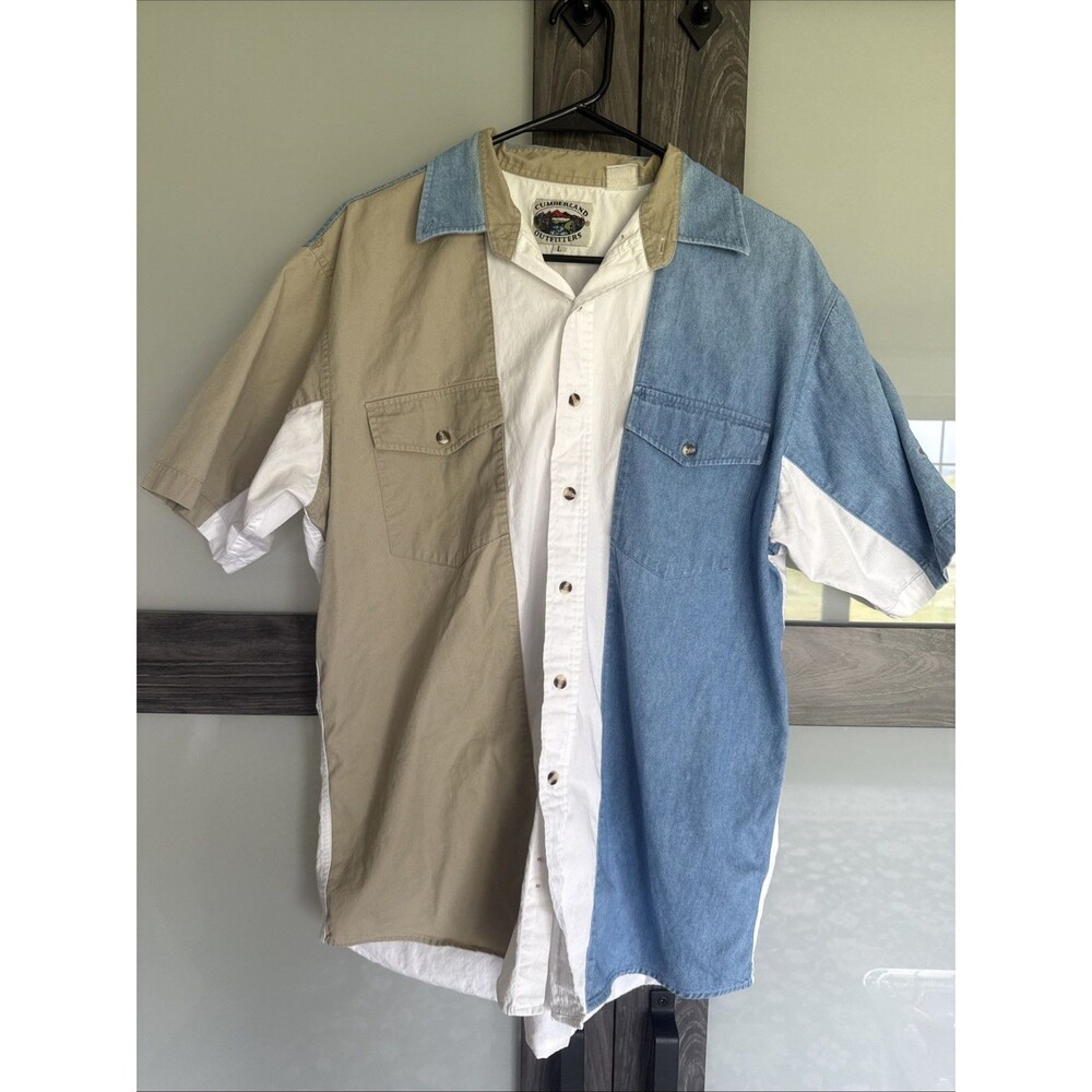 Cumberland Outfitters Mens Vintage Western Sort Sleeve Shirt Size L Button Down